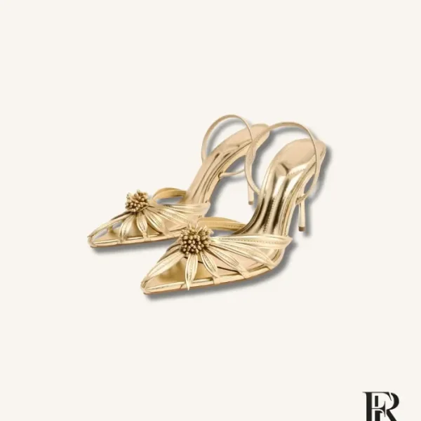 Aurelia Metallic Gold Floral Burst Slingback Heels