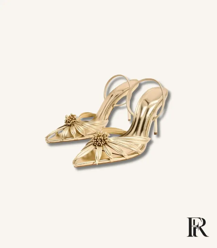 Aurelia Metallic Gold Floral Burst Slingback Heels