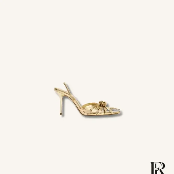 Aurelia Metallic Gold Floral Burst Slingback Heels
