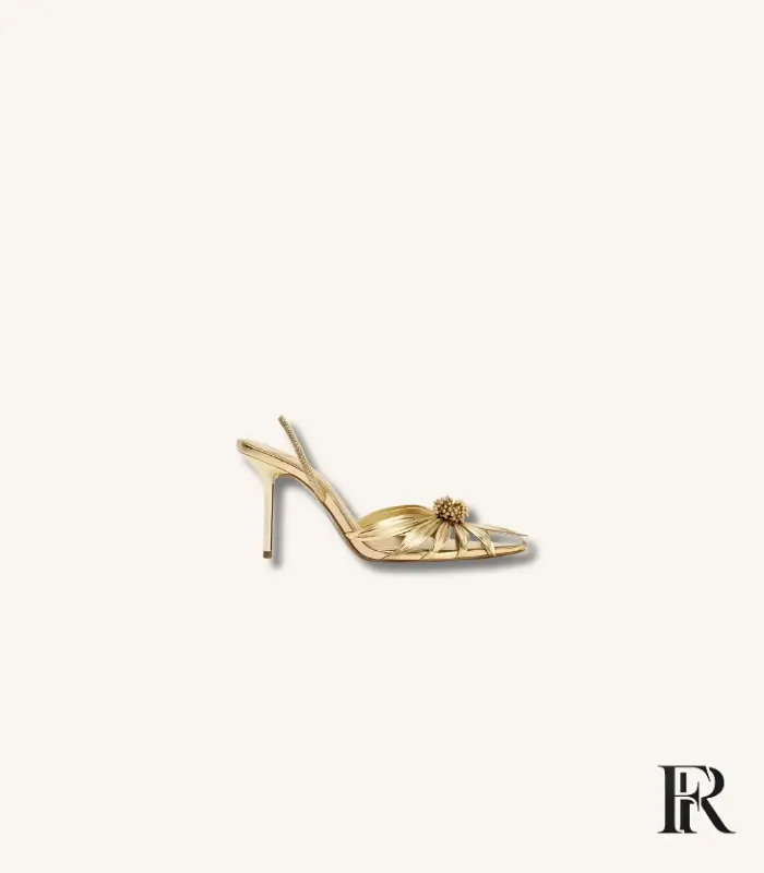 Aurelia Metallic Gold Floral Burst Slingback Heels