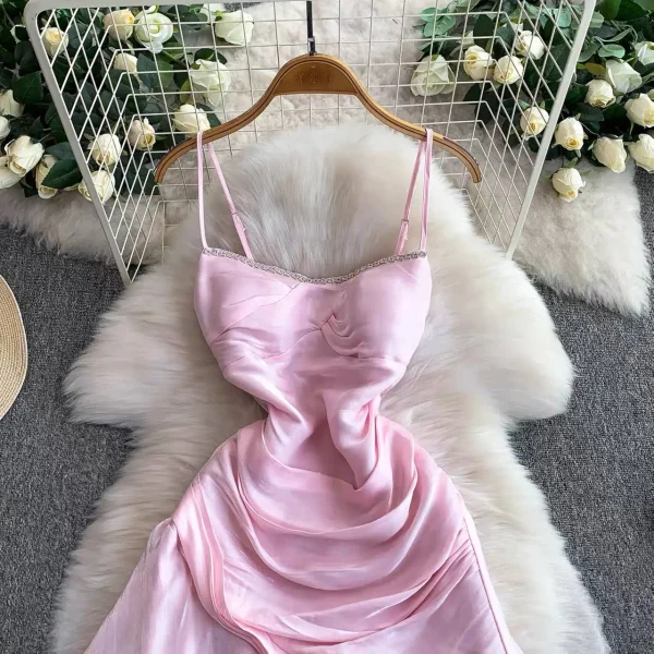 Blush Pink Cowl Neck Tiered Satin Maxi Gown – Soft Pink