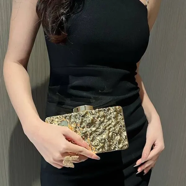 Celine Gold Metallic Marble Hardcase Clutch – Gold