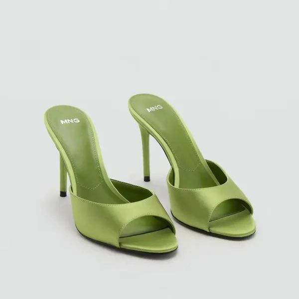 Aria Satin Strappy High Heeled Mules – Fresh Green , Rich Brown, Black