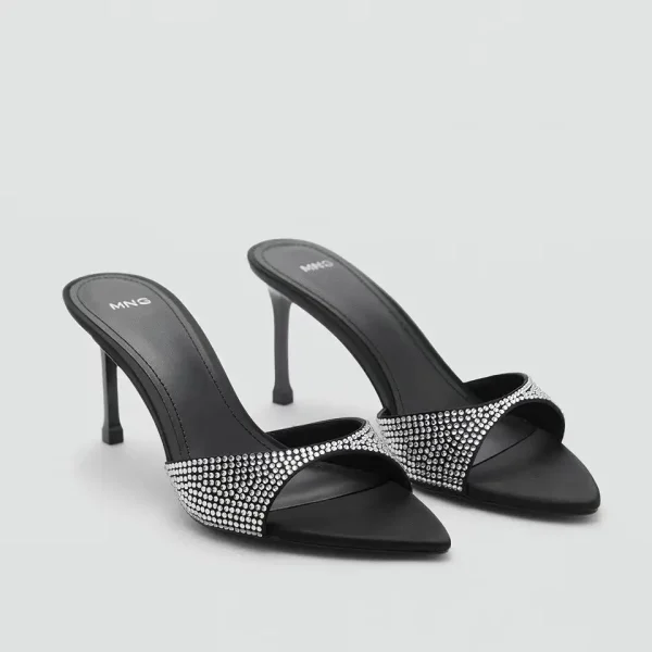 Celeste Rhinestone Embellished Strappy Heeled Mules – Classic Black