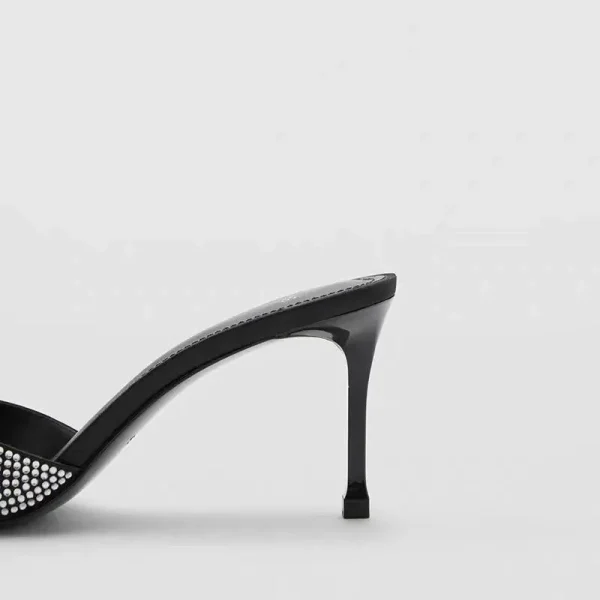 Celeste Rhinestone Embellished Strappy Heeled Mules – Classic Black