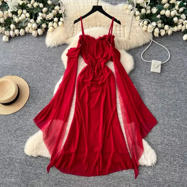 Scarlett Ruffled Sweetheart Draped Midi Gown – Crimson Red, Black ,White