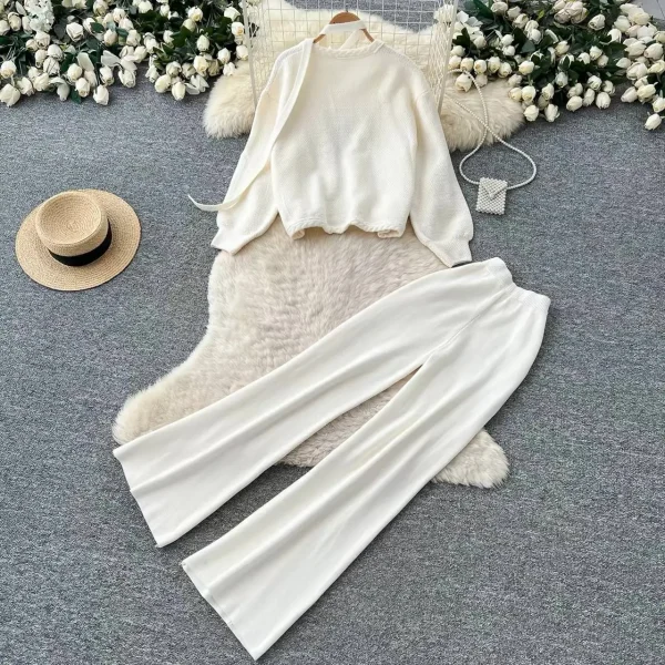Aria Wrap Knit Cardigan & Wide-Leg Pants Set