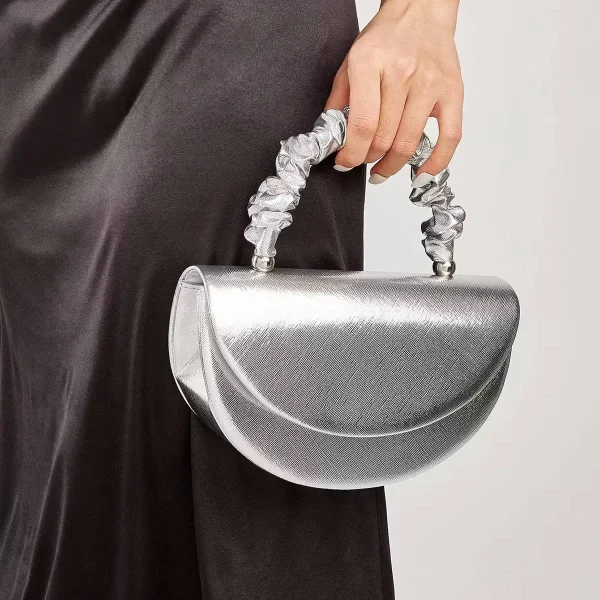 Lyra Metallic Crescent Scrunchie Top-Handle Bag