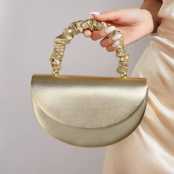 Lyra Metallic Crescent Scrunchie Top-Handle Bag