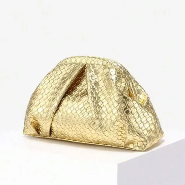 Seraphina Woven Metallic Pouch Clutch – Liquid Gold