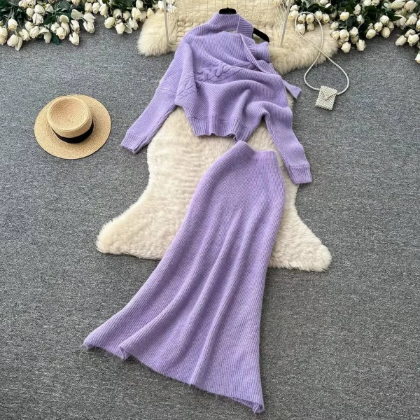 Aria Knit Scarf-Detail Sweater & Midi Skirt Set