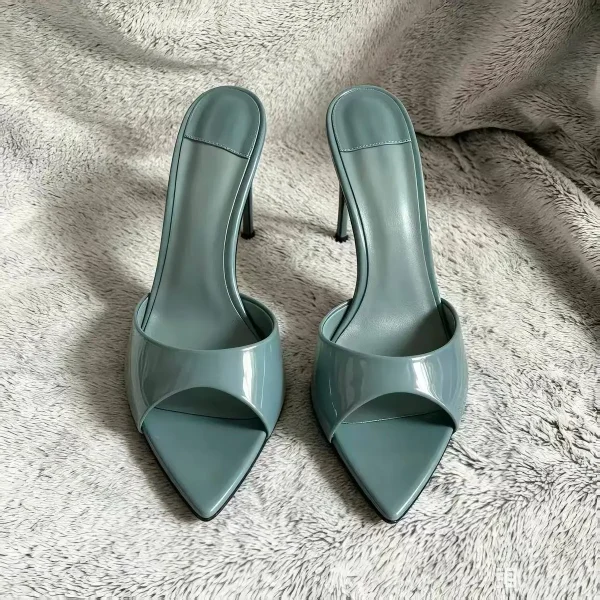 Aria Pointed-Toe Stiletto Mules – Cyan