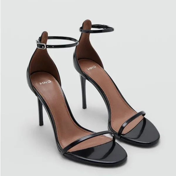 Aria Round-Toe Ankle-Strap Stiletto Sandals – Black