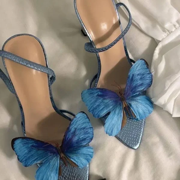 Aria Butterfly Embellished Slingback Stiletto Heels – Sky Blue