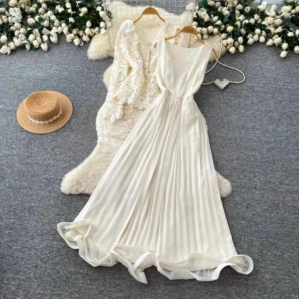 Aria Lace Cardigan & Pleated Maxi Dress Two-Piece Set