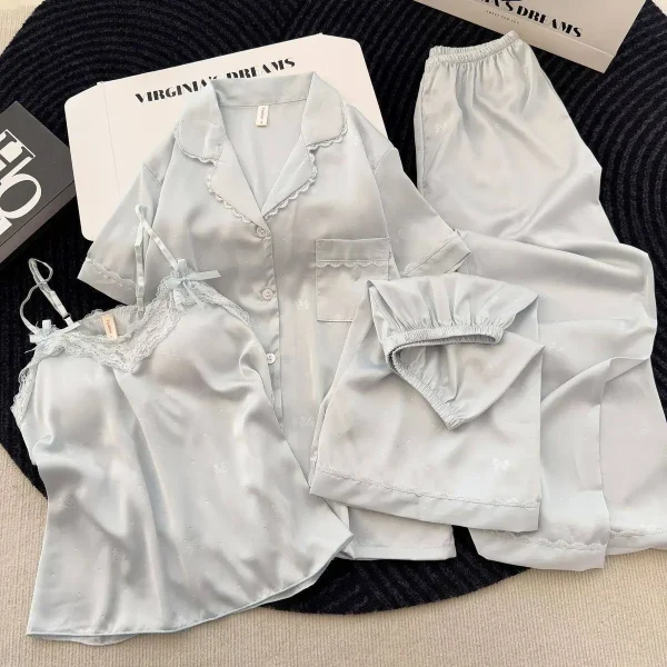Aria Ice Silk Four-Piece Minimalist Sleepwear & Loungewear Set